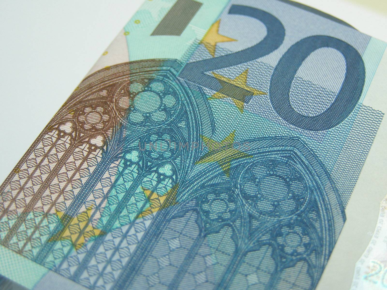 20 euro banknote with gothic windows depicted on it