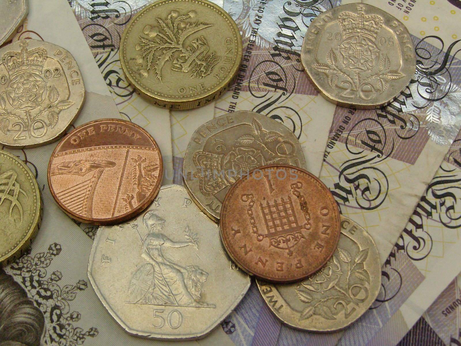 British Pound banknotes and coins