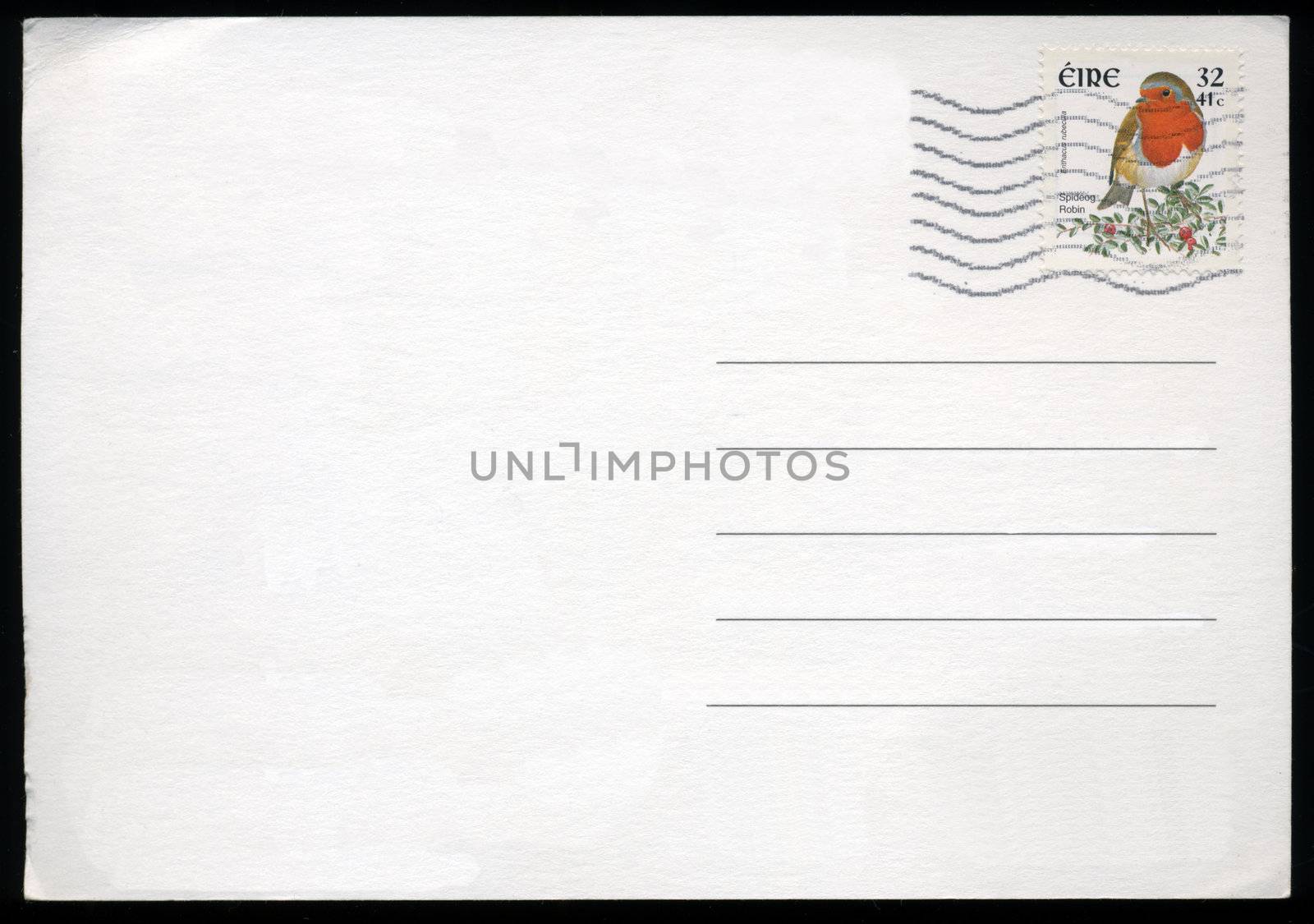 Blank postcard with stamp and postage meter