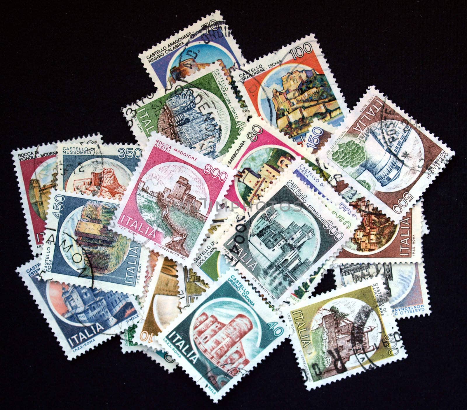 Italian stamp with ancient castles from Italy