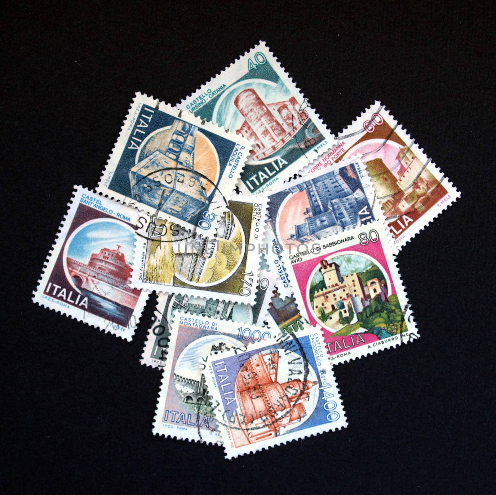 Italian stamp with ancient castles from Italy