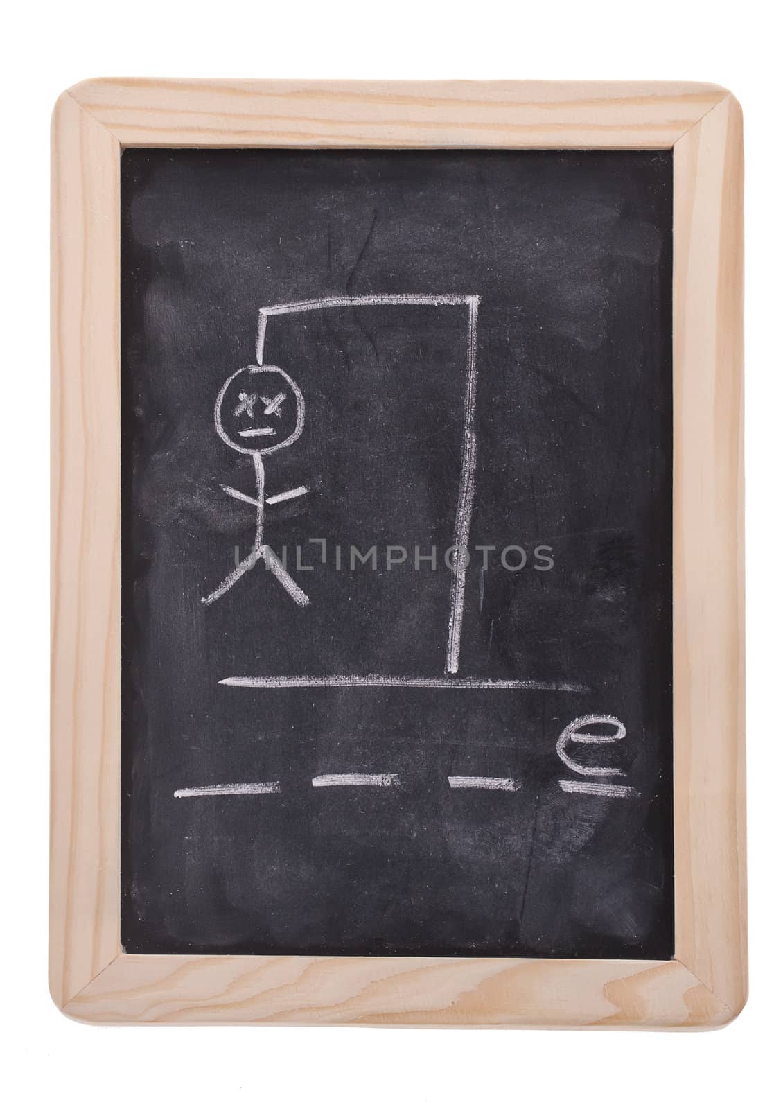 The game hangman on a blackboard with the words GAME not spelled out as hangman hangs.