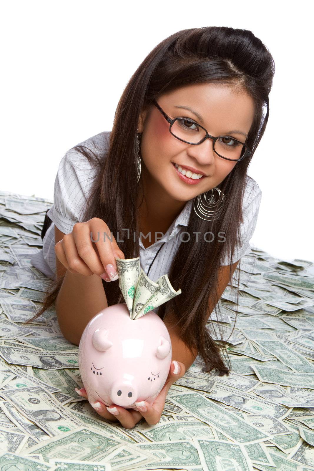 Asian piggy bank money woman