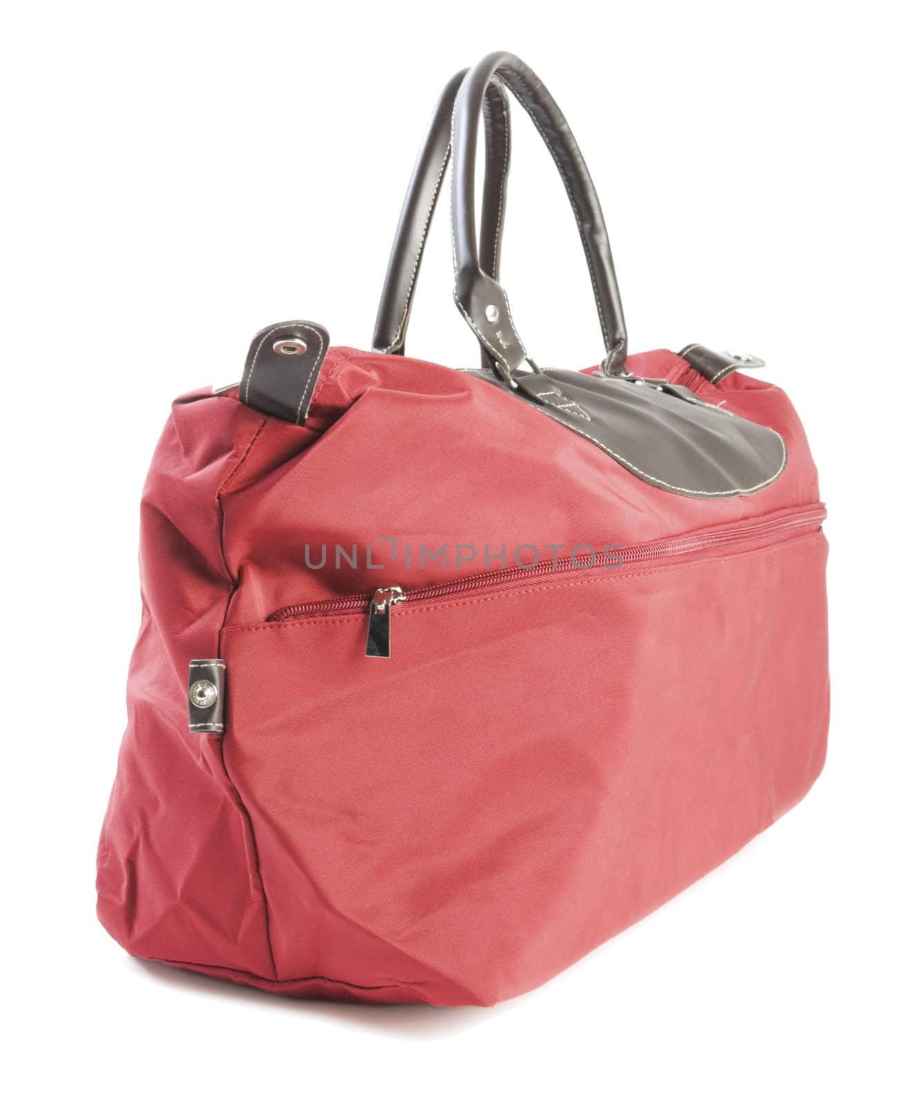 Polyester and  red female bag. Isolated on white background