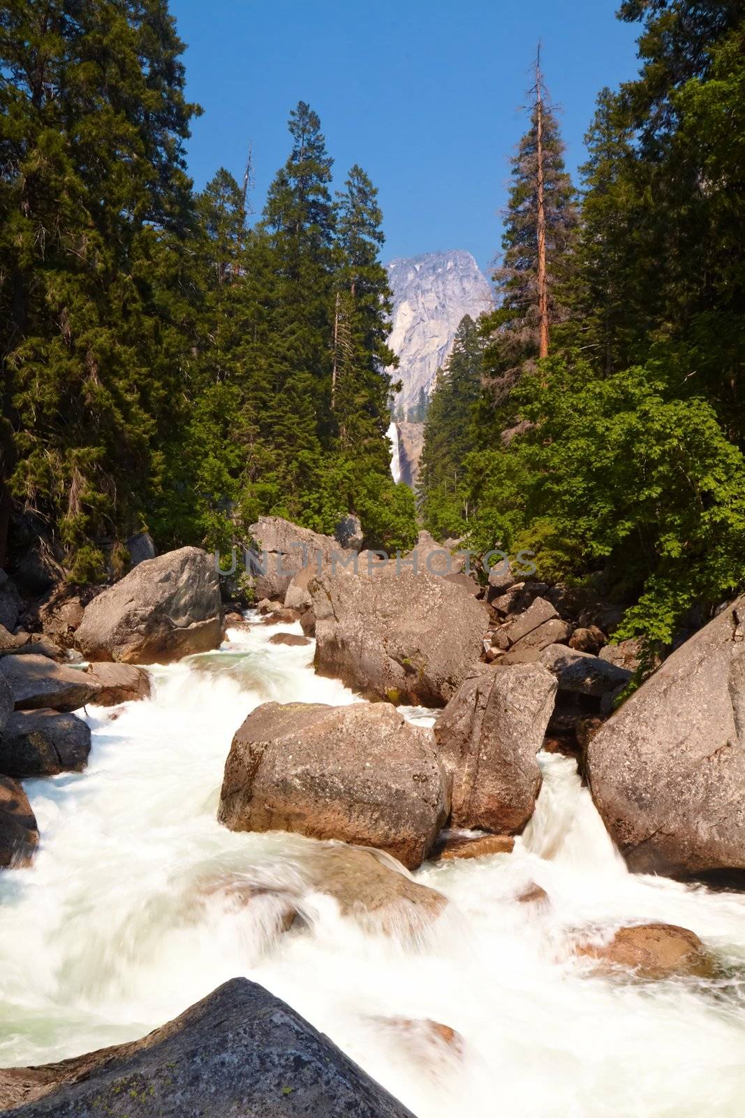 Stream in Yosemite Valley shot with long exposure, Yosemite National Park, California, USA