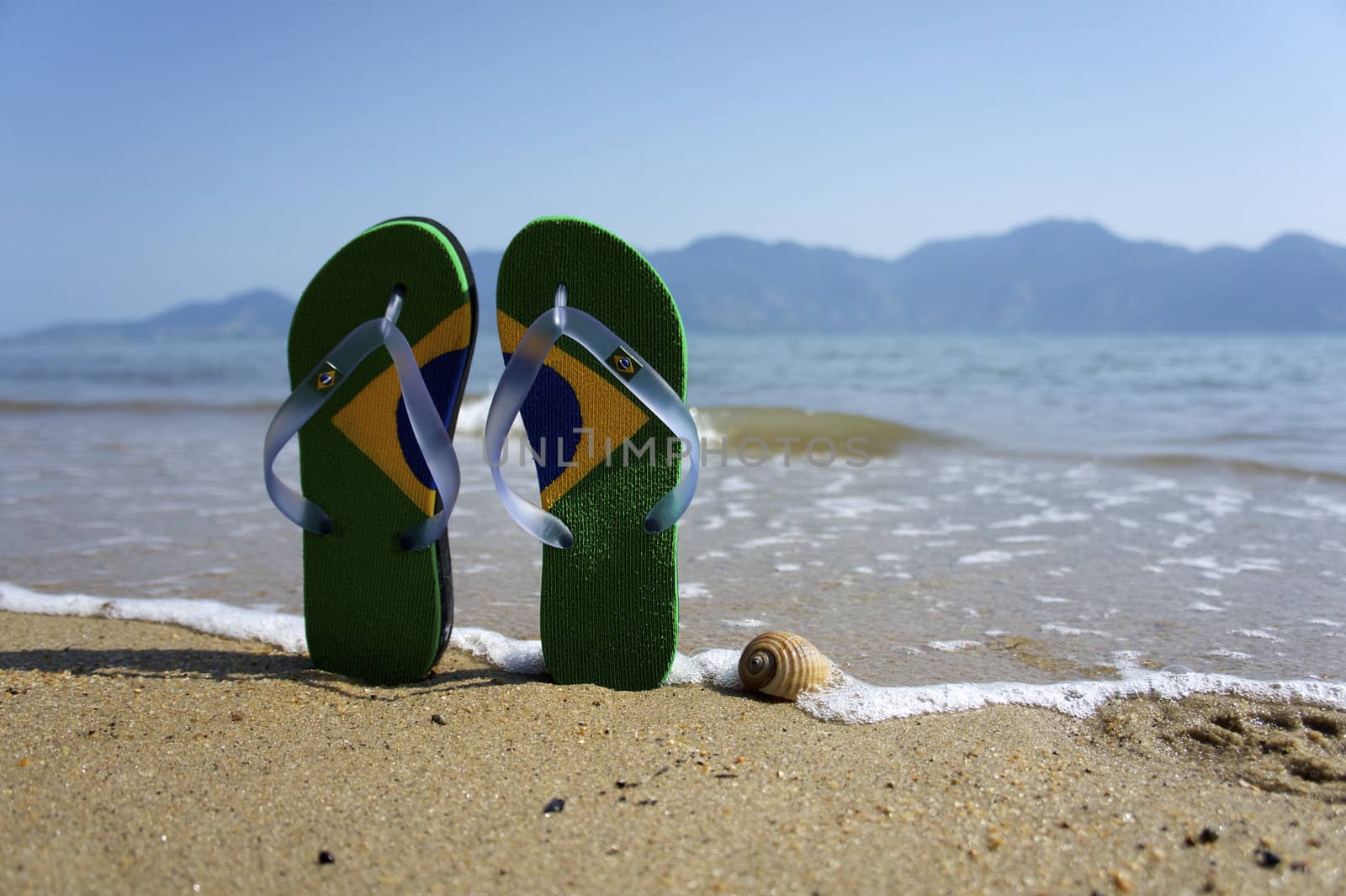 razilian Flipflop on the beach in Ilhabela, Sao Paulo state, Brazil, RAW shooting