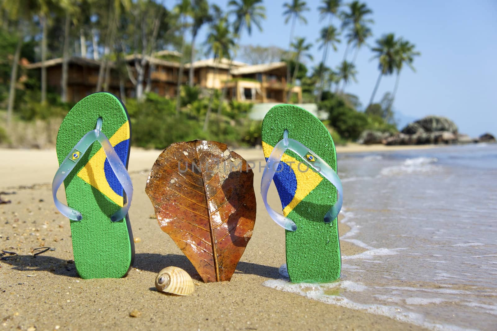 razilian Flipflop on the beach in Ilhabela, Sao Paulo state, Brazil, RAW shooting