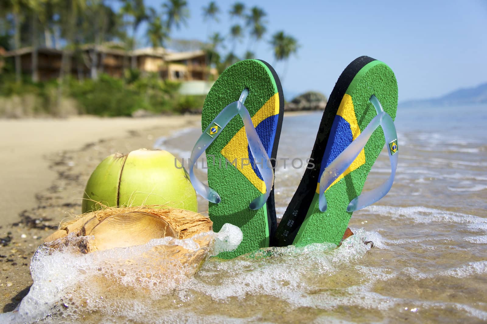 razilian Flipflop on the beach in Ilhabela, Sao Paulo state, Brazil, RAW shooting