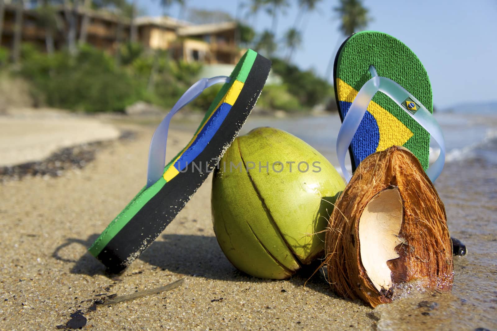 razilian Flipflop on the beach in Ilhabela, Sao Paulo state, Brazil, RAW shooting