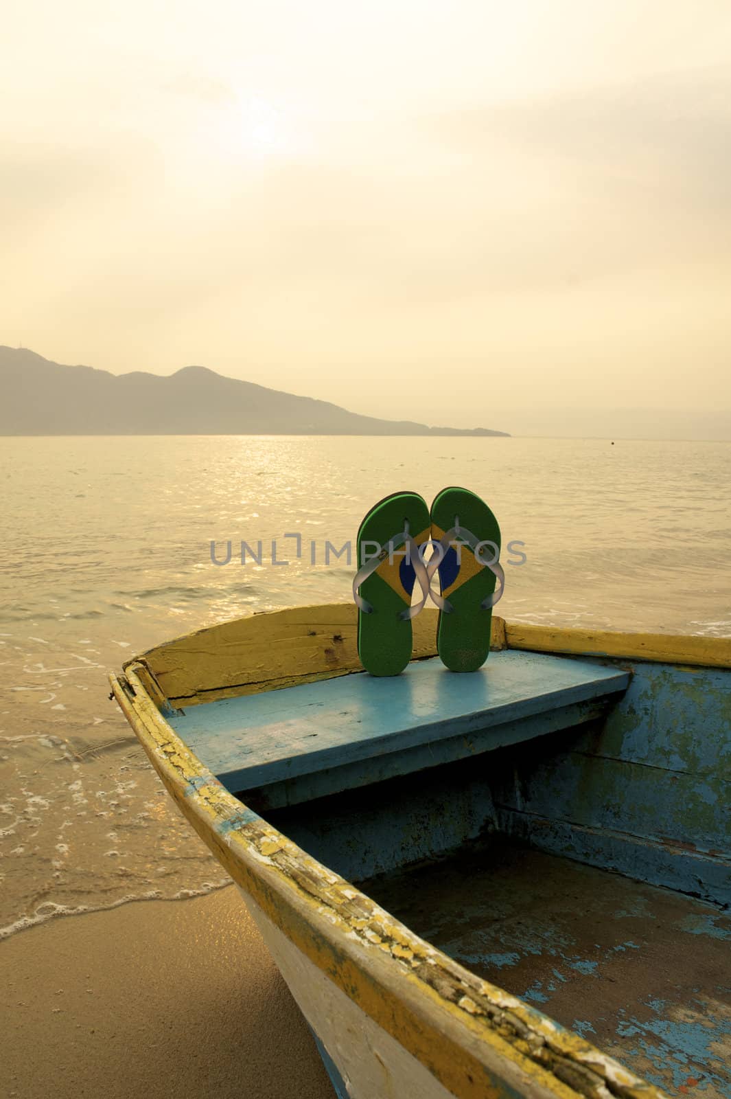 razilian Flipflop on the beach in Ilhabela, Sao Paulo state, Brazil, RAW shooting