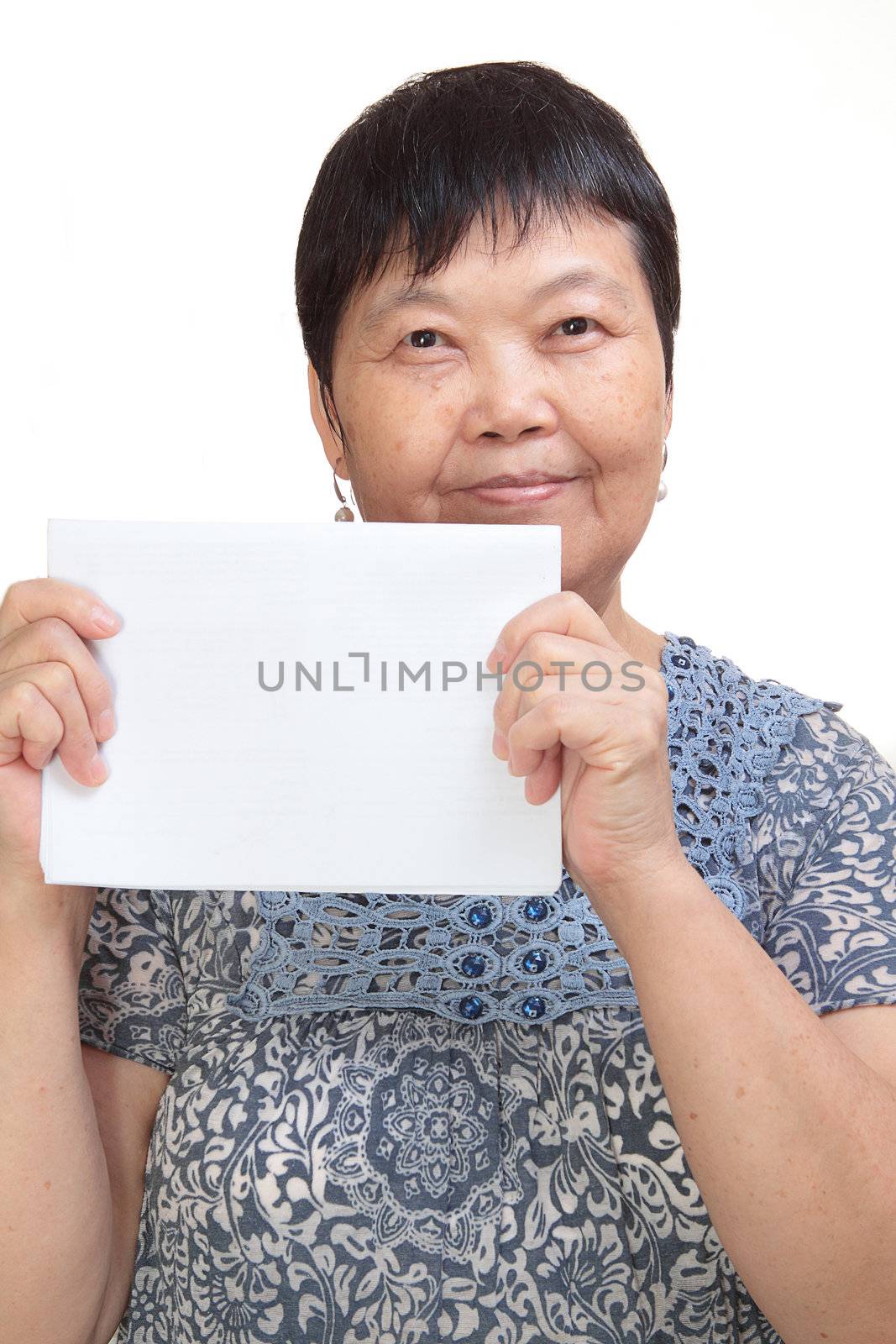 Concept photo of Asian woman holding a white card