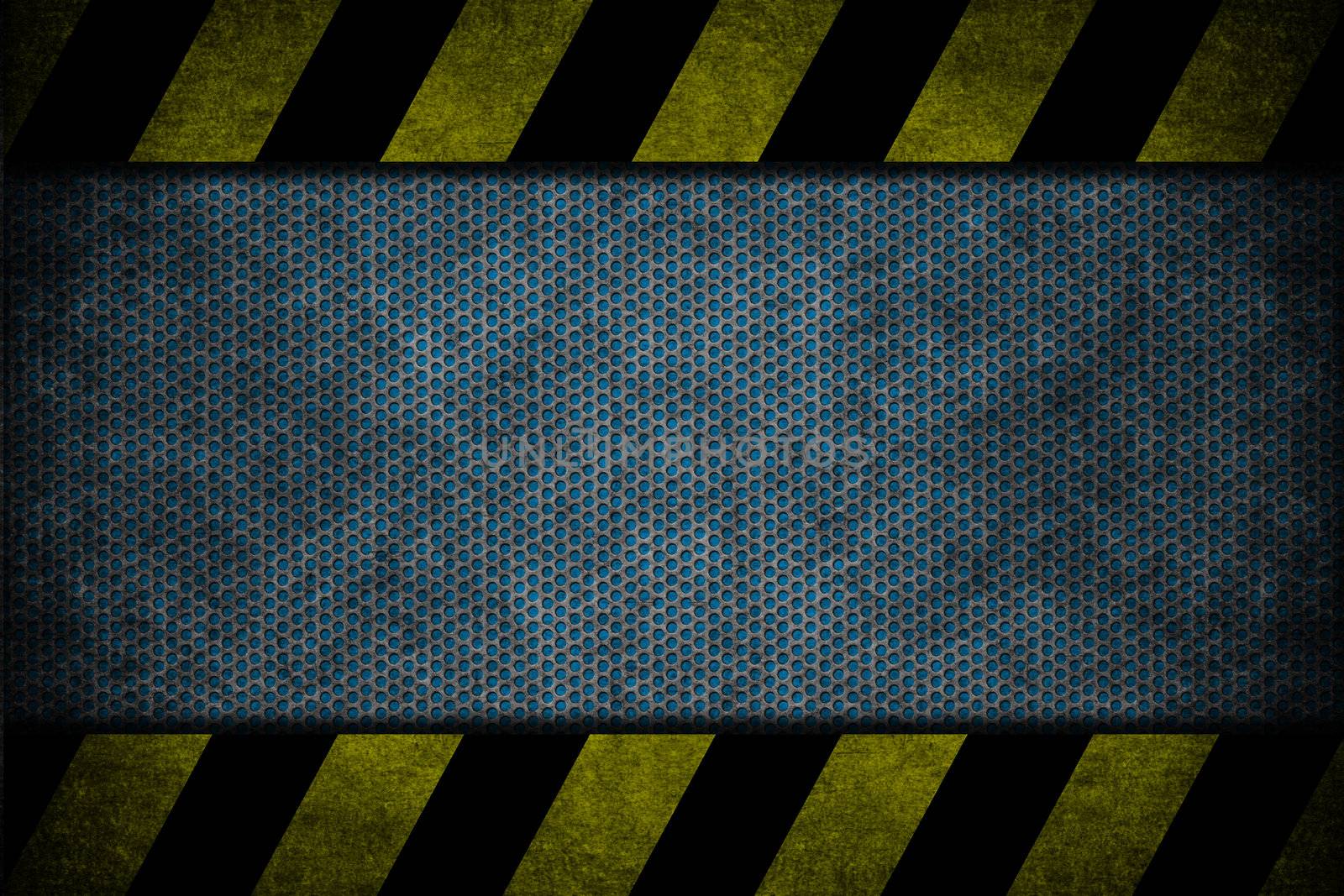 A blue metal with yellow and black danger strips