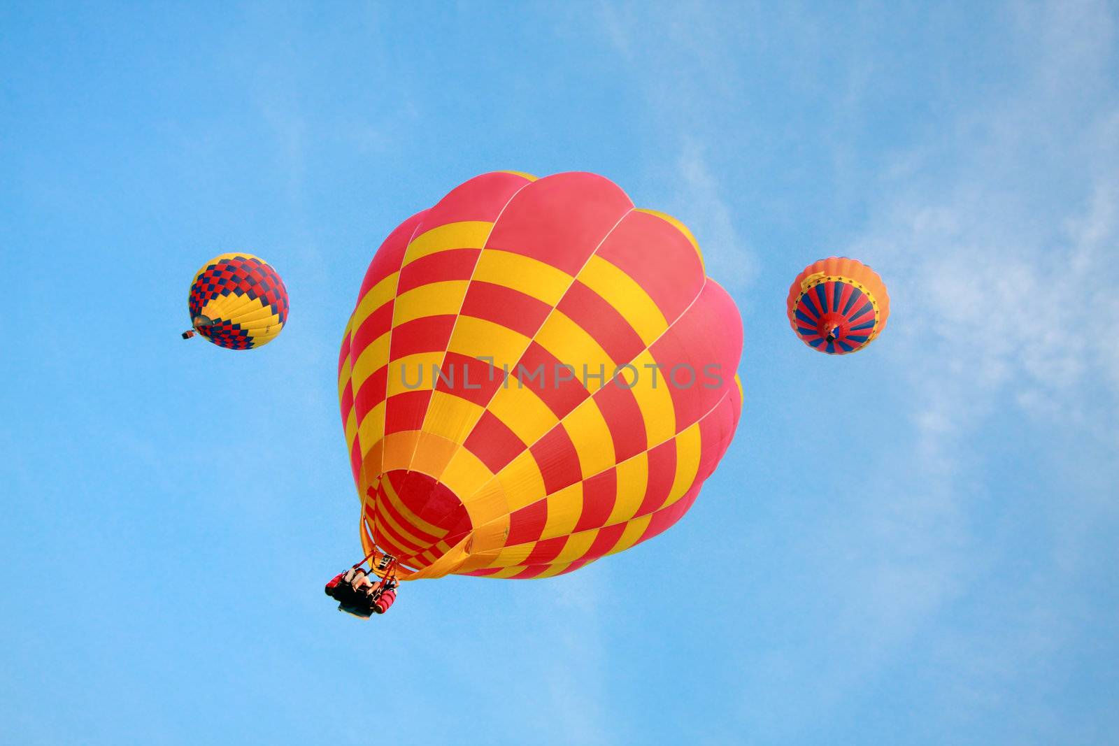 Three hot air balloons on the sky