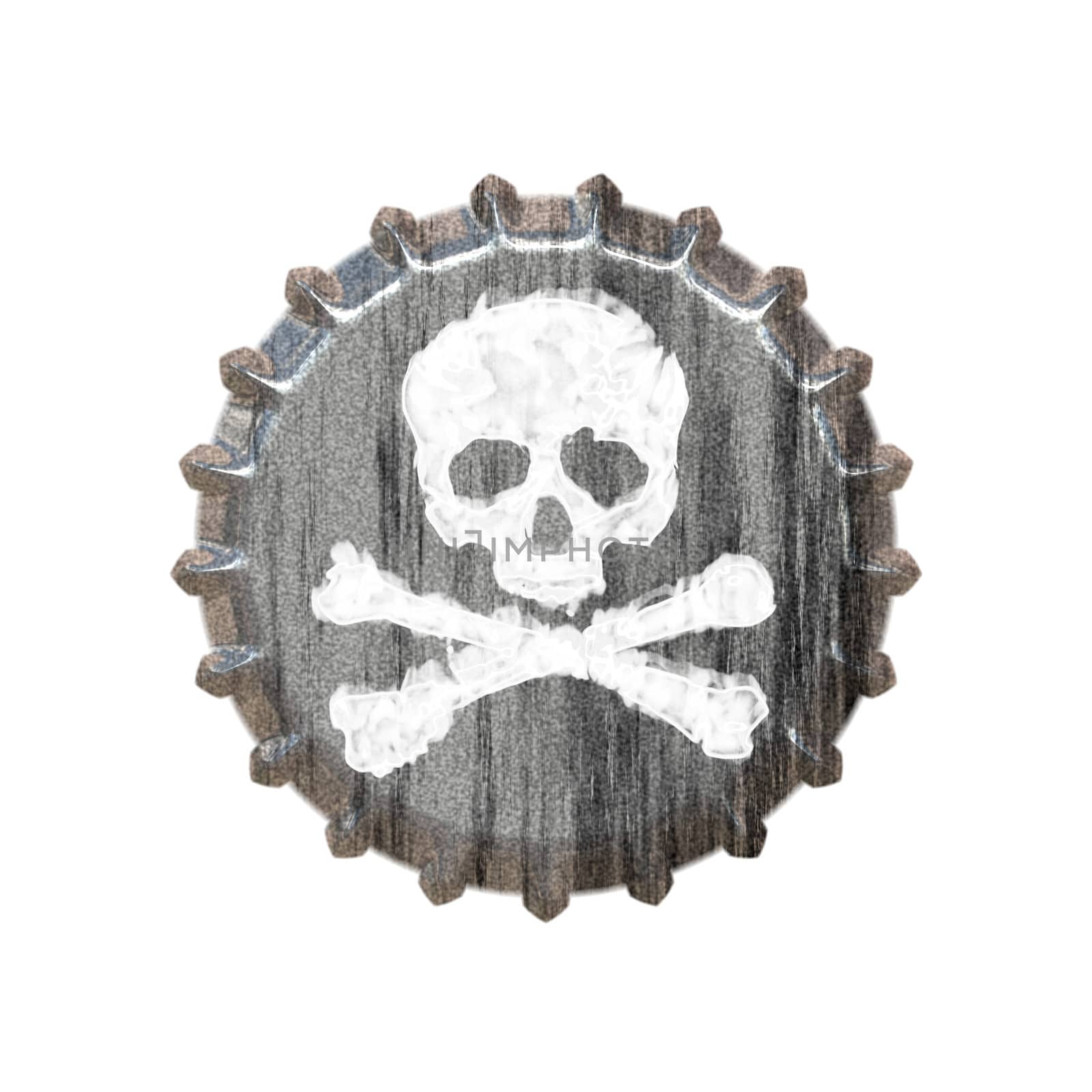 A bottle cap with a skull and crossbones great for concepts of alcohol abuse or addiction.