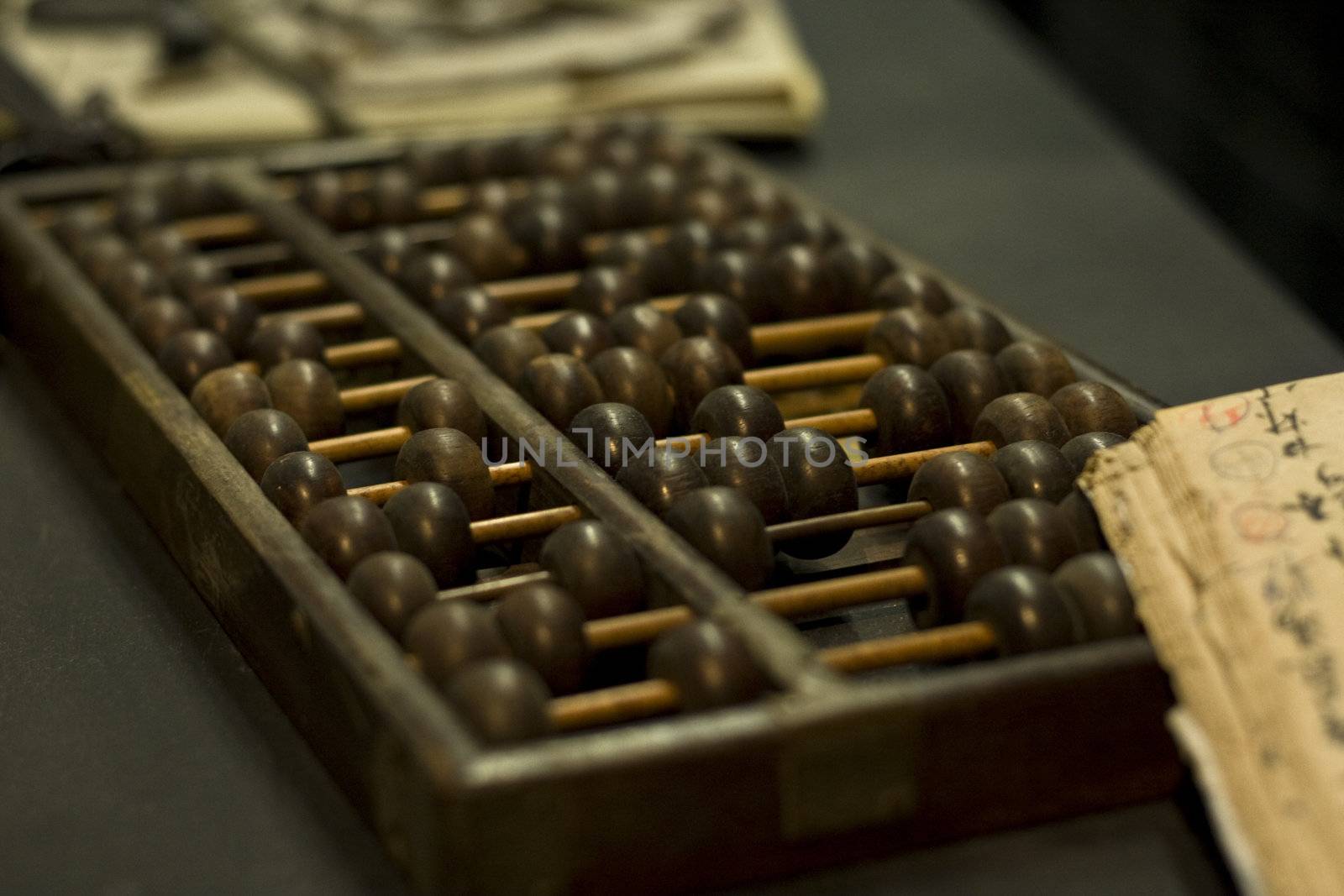 abacus and book on the table in a chinese old shop
