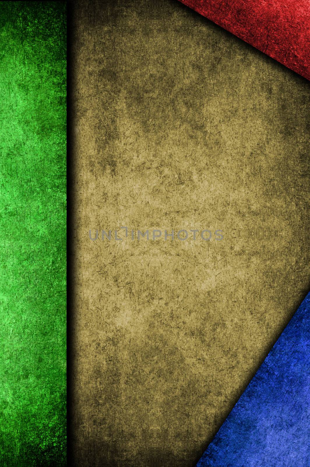 Grunge colored frame on a gray paper background