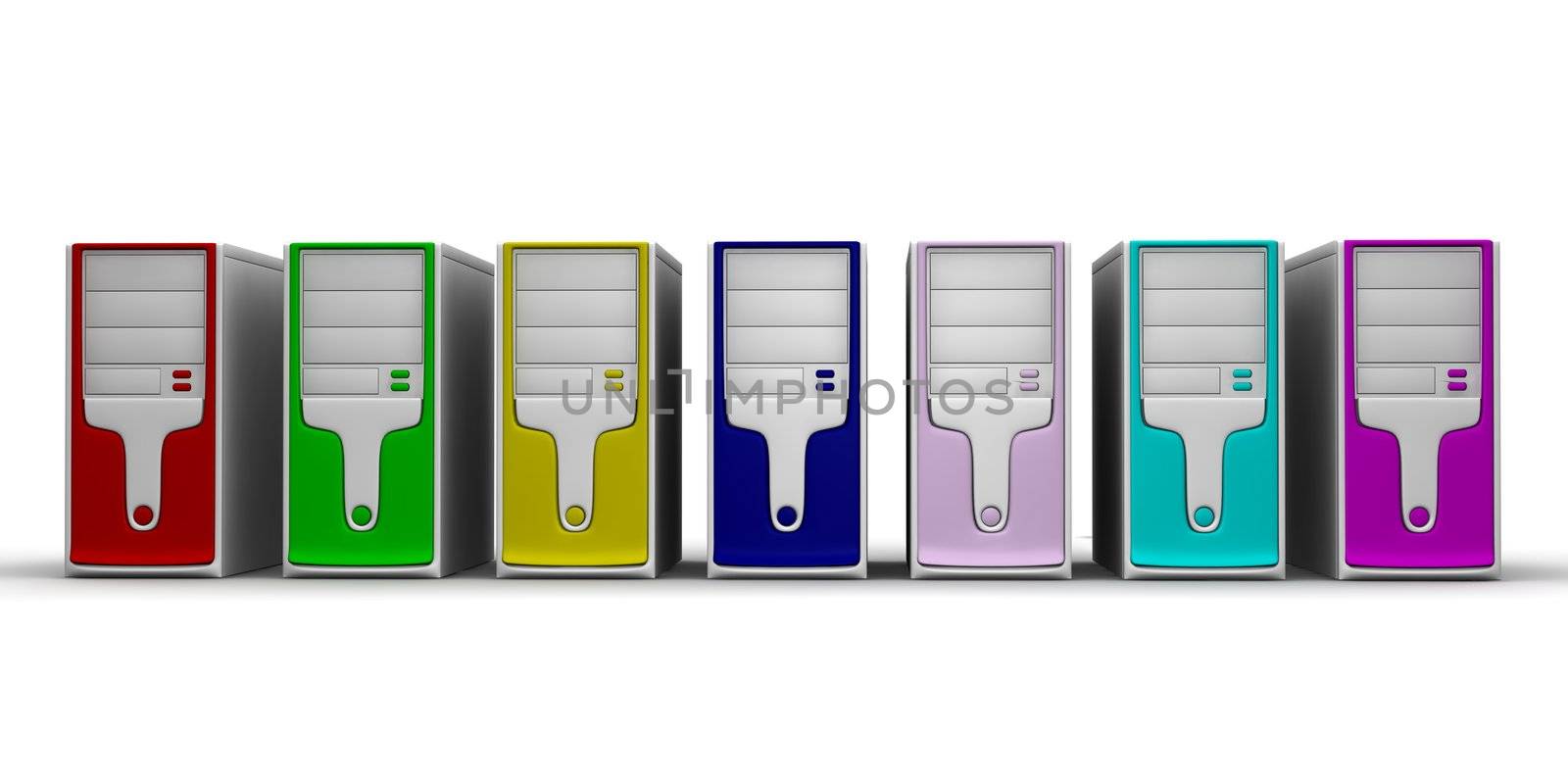 Many colored computers case isolated on white