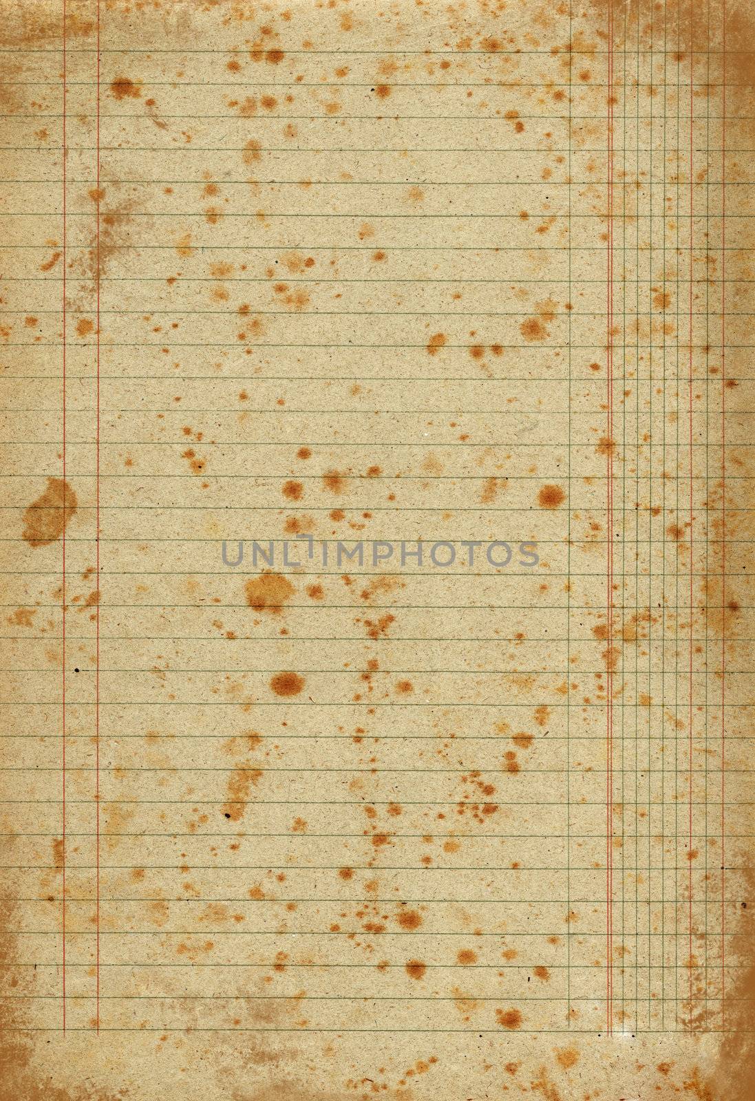 An isolated old grunge paper with lines and stains