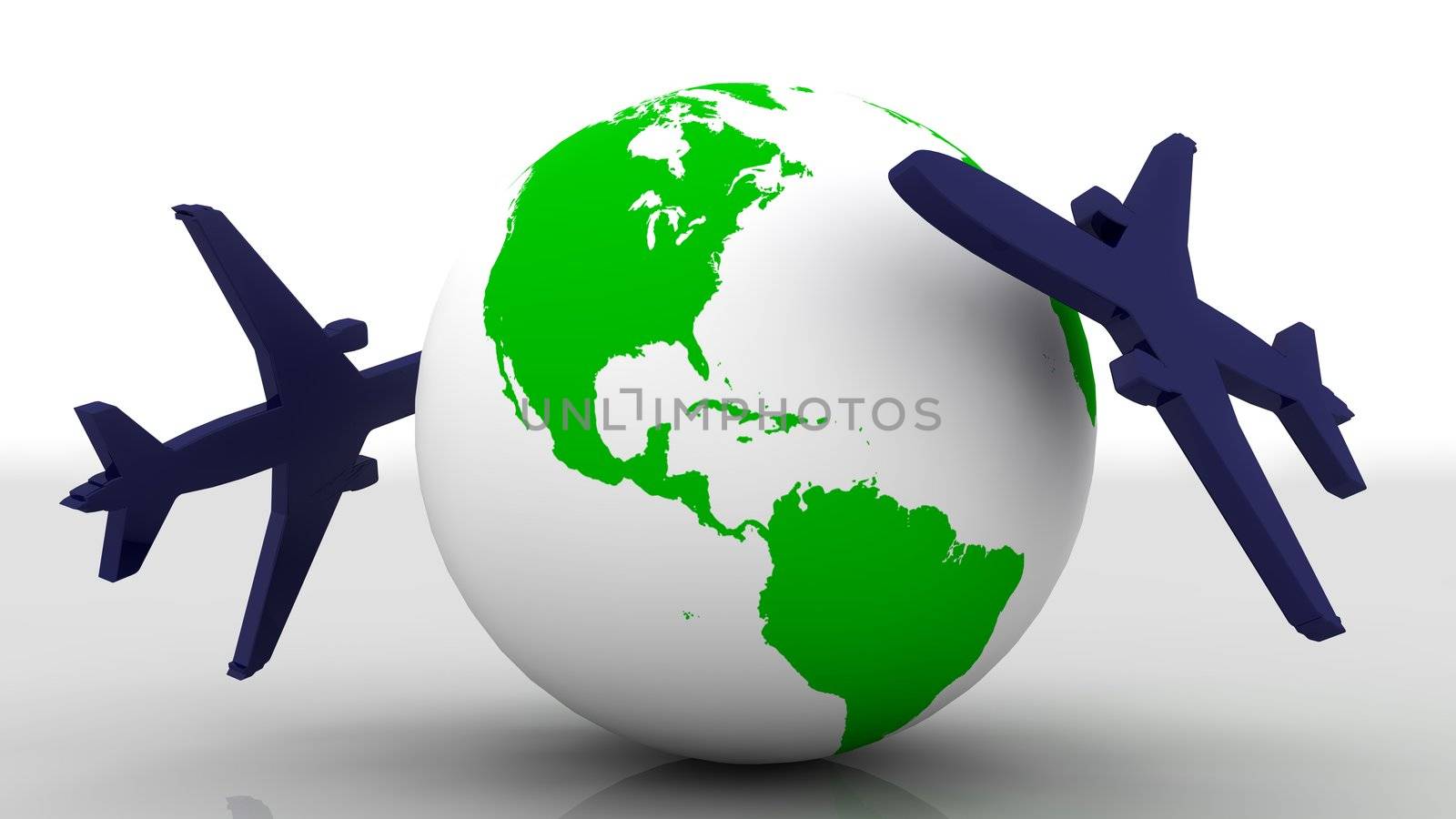 Two big airplane fly around the earth
