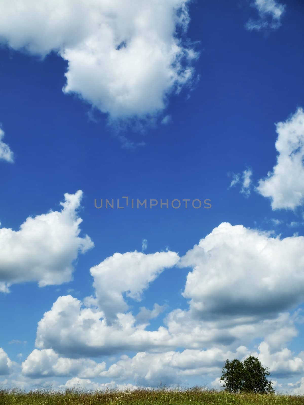 Clouds and the blue sky over village
