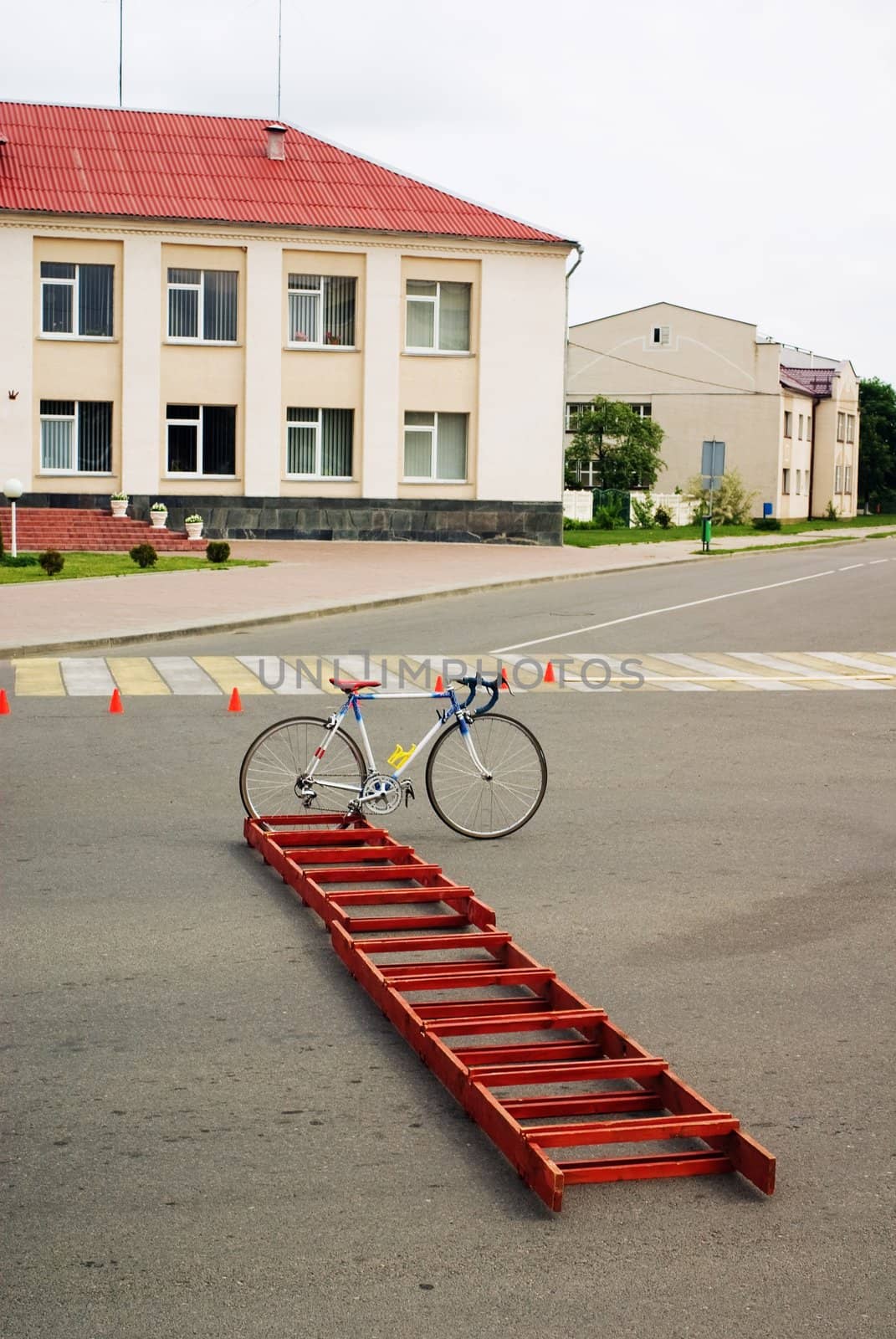 Lonely bike standing on a town street