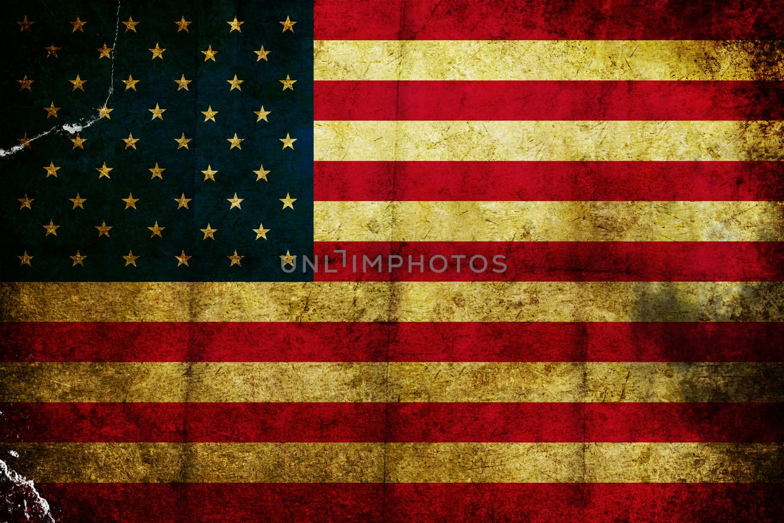 Scratched grunge and burned flag of America