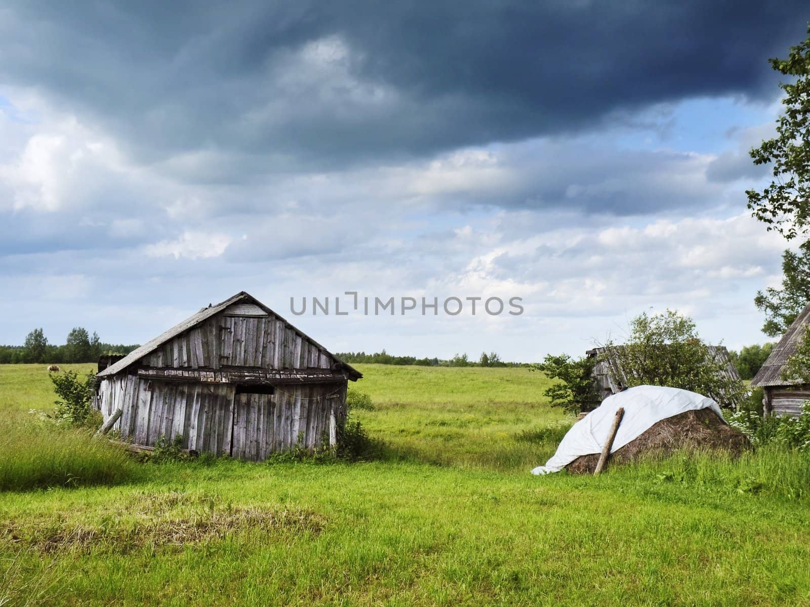 wooden rural house on celestial