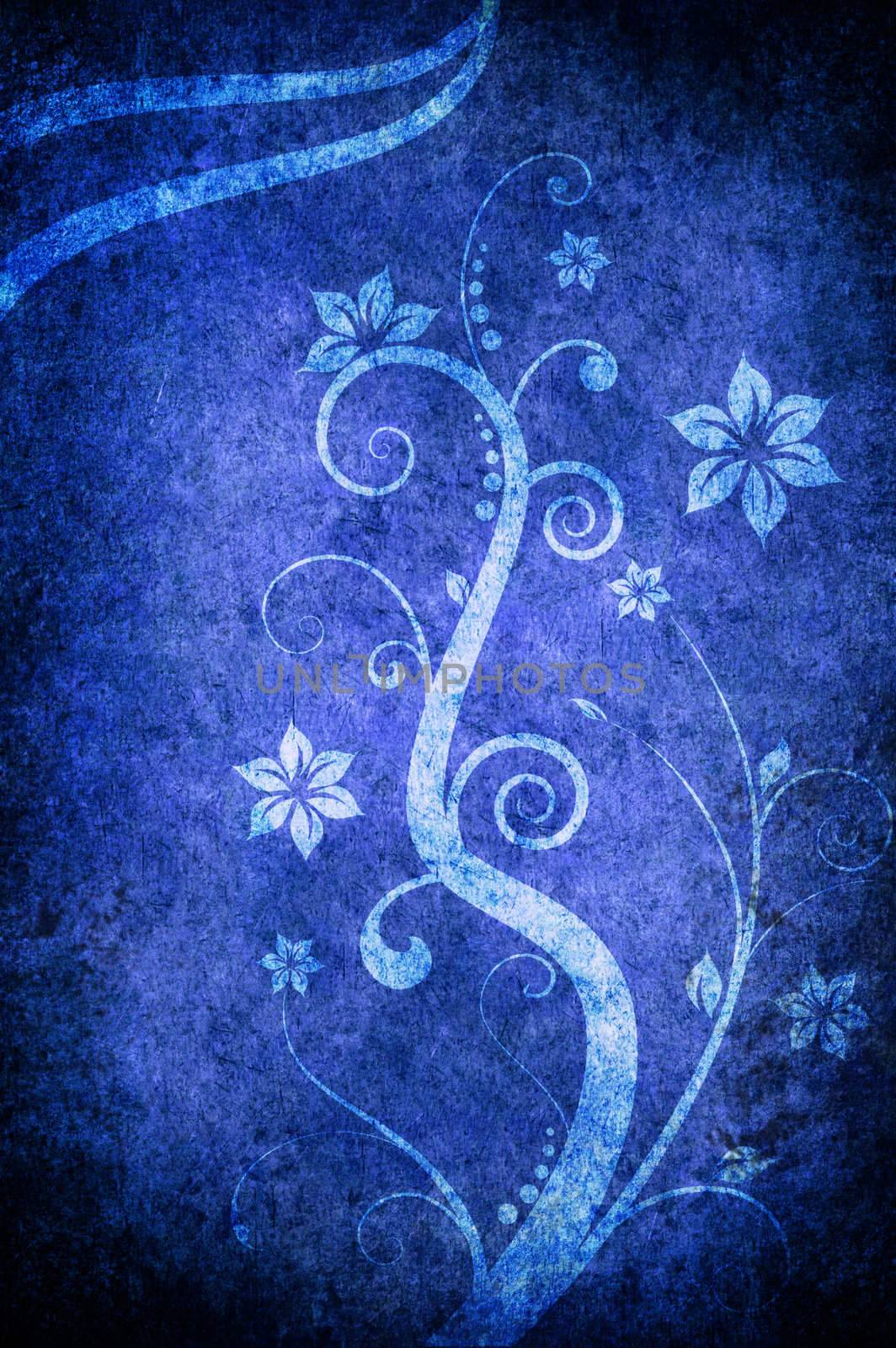 A blue texture with flowers and brach