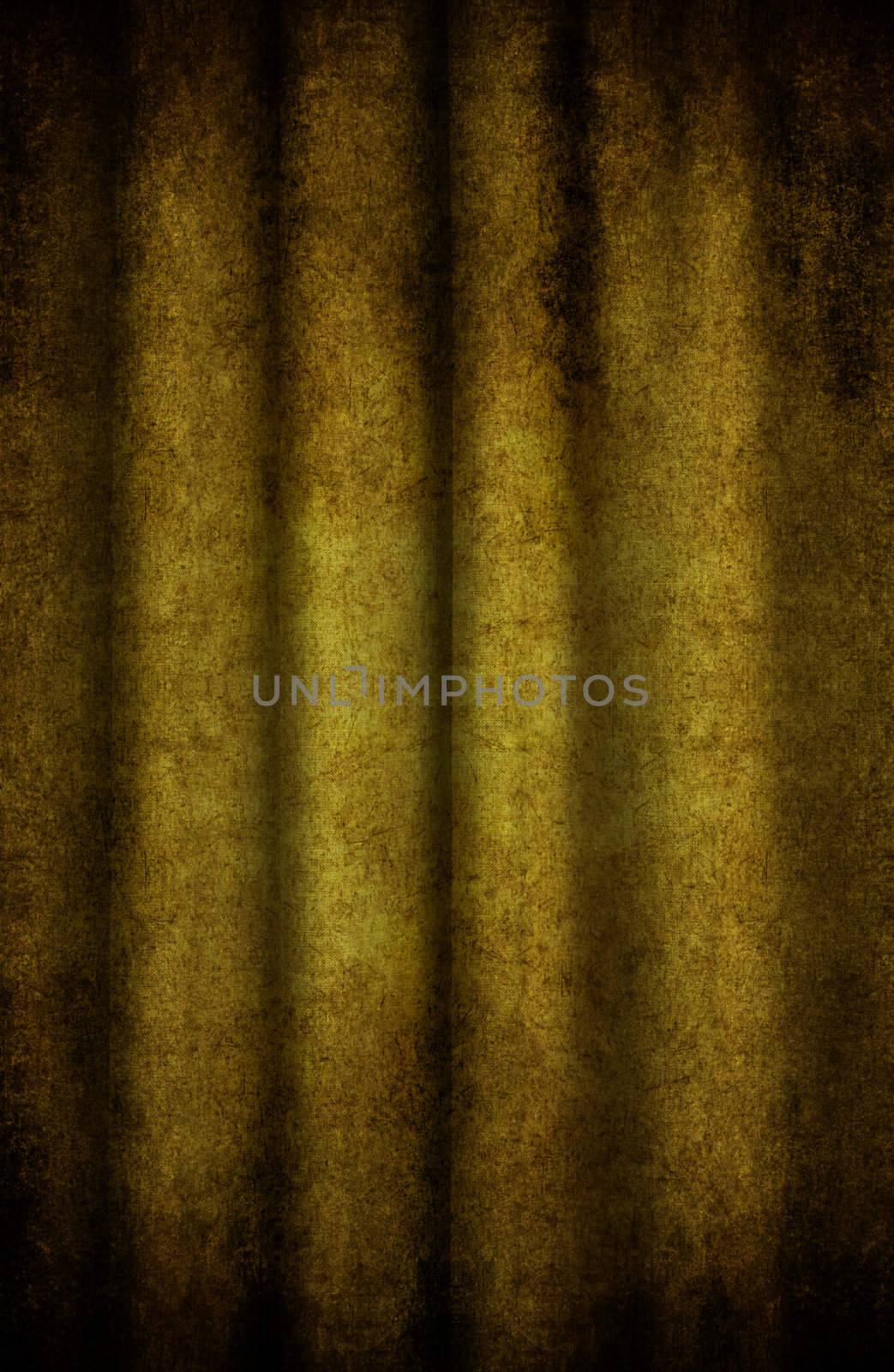 An old grunge yellow curtain with spot light