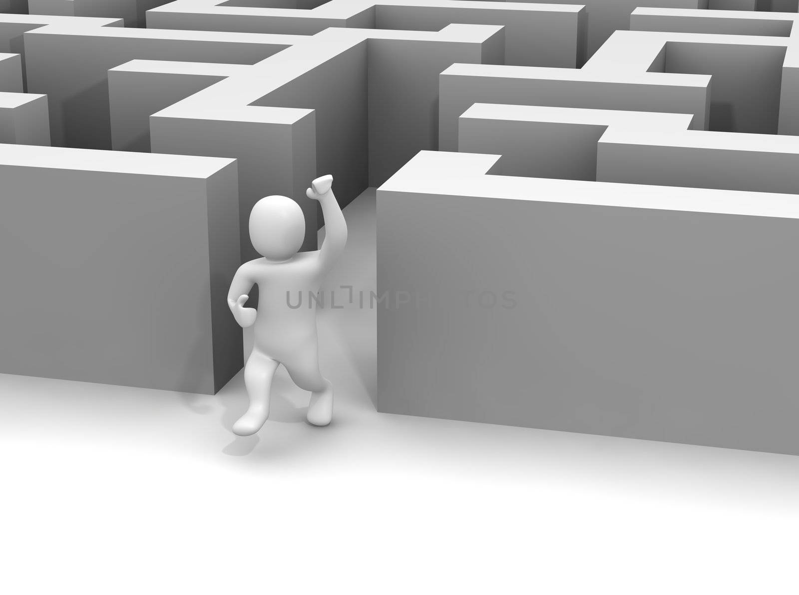 Man escaping labyrinth. 3d rendered illustration.