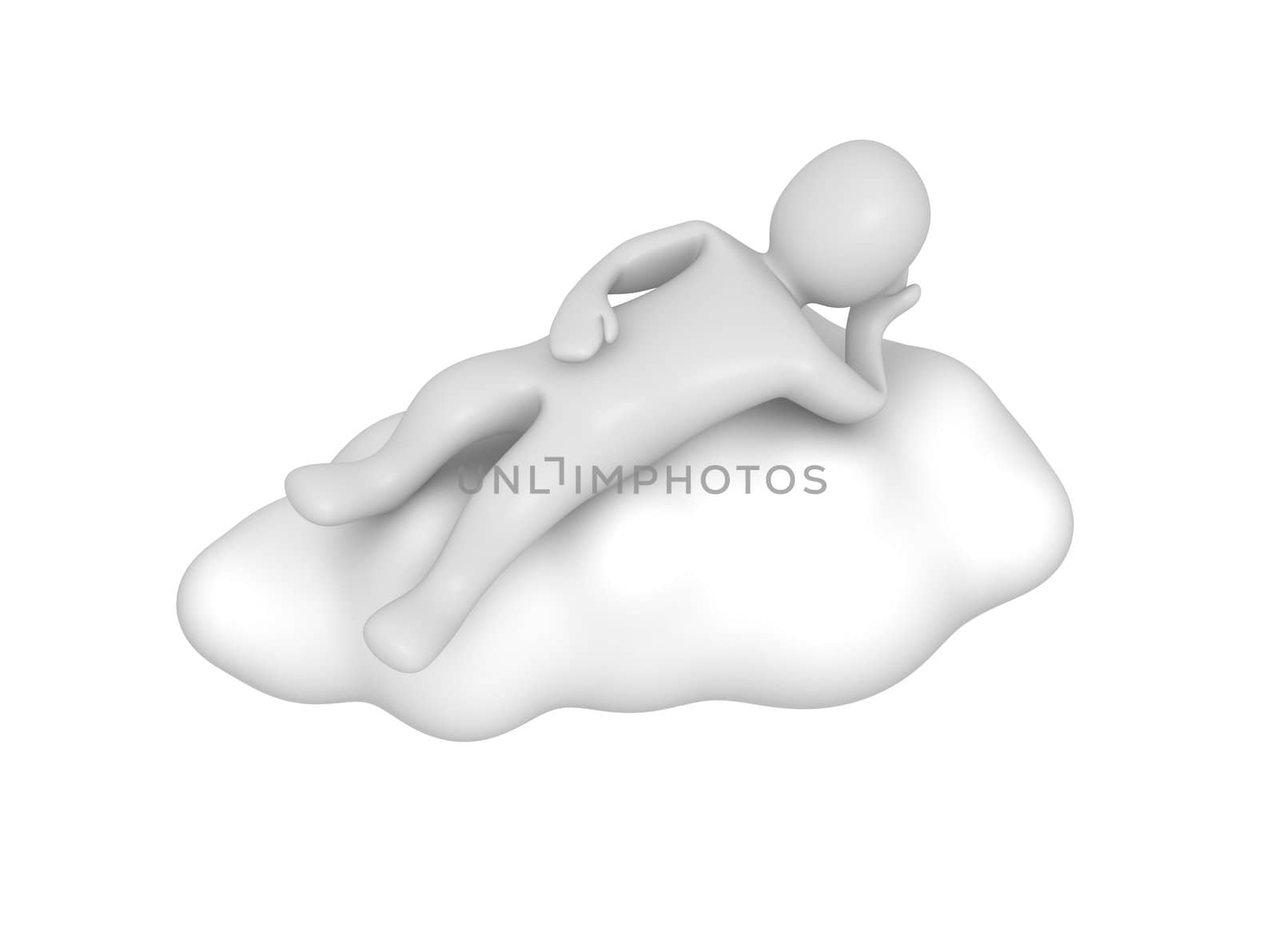 Man lying on cloud. 3d rendered illustration isolated on white.