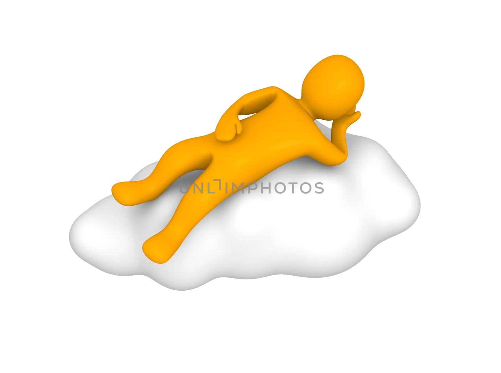 Man lying on cloud. 3d rendered illustration isolated on white.