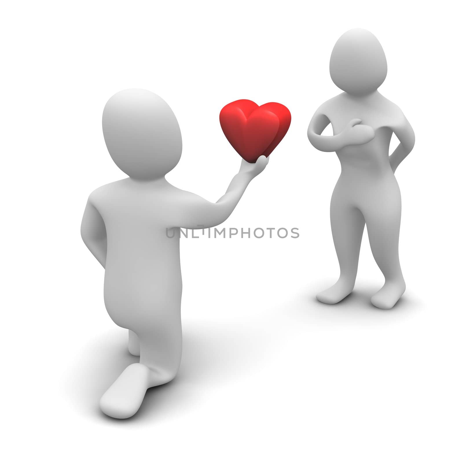 Giving heart. 3d rendered illustration isolated on white.