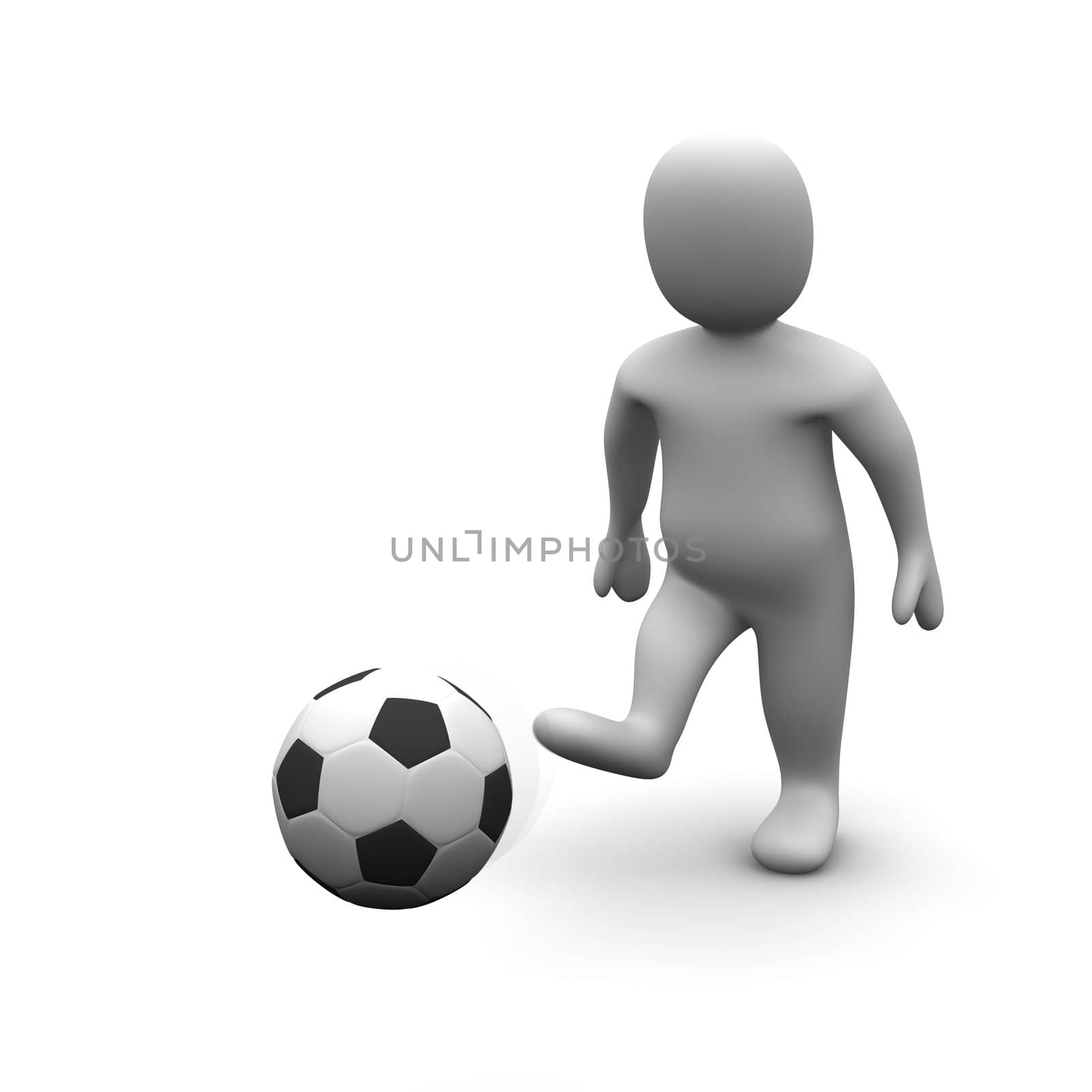 Human kicking football. 3d rendered illustration.