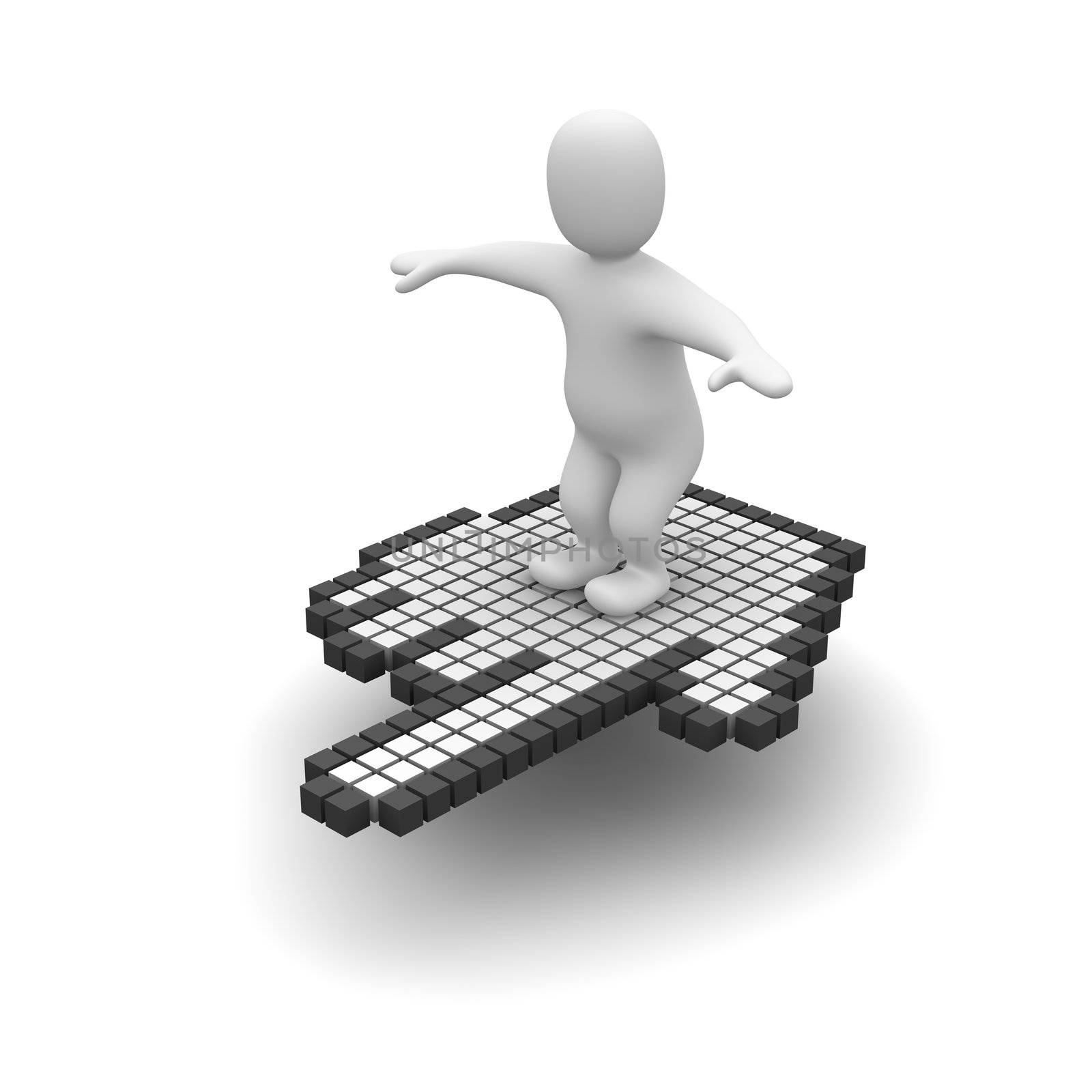 Man flying on computer mouse cursor. 3d rendered illustration.