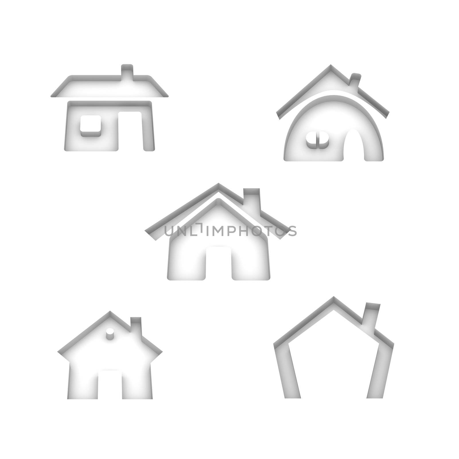 Set of 5 house 3d rendered icon variations