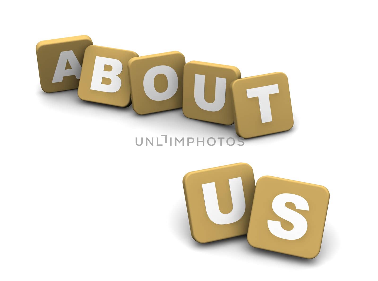 About Us text. 3d rendered illustration isolated on white.