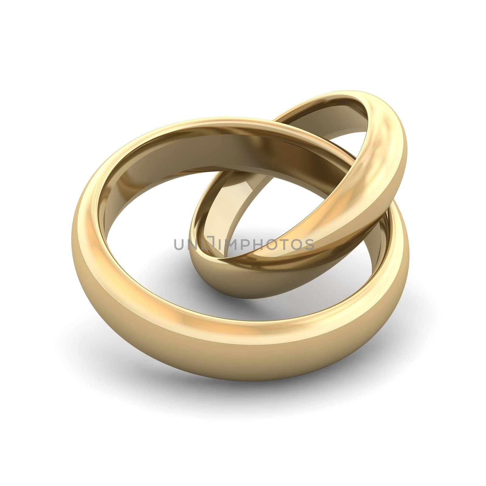 Golden wedding rings. 3d rendered illustration.
