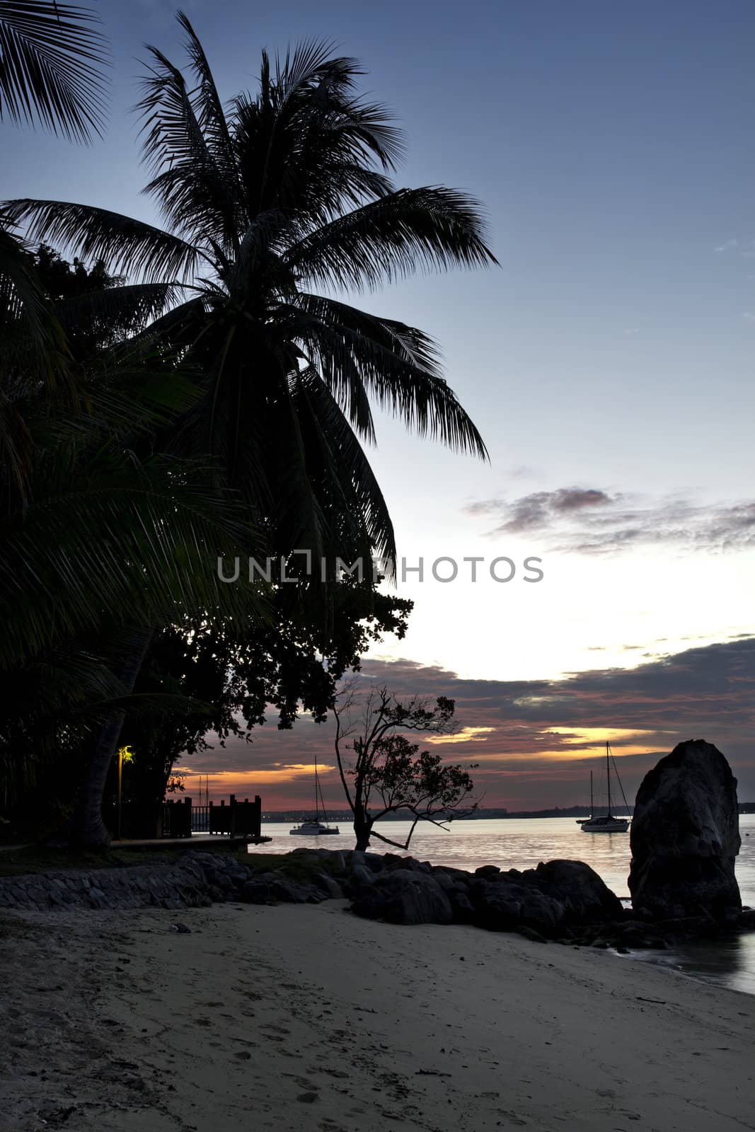 Sunset by the Sea on Sandy Beach in Changi Point SIngapore