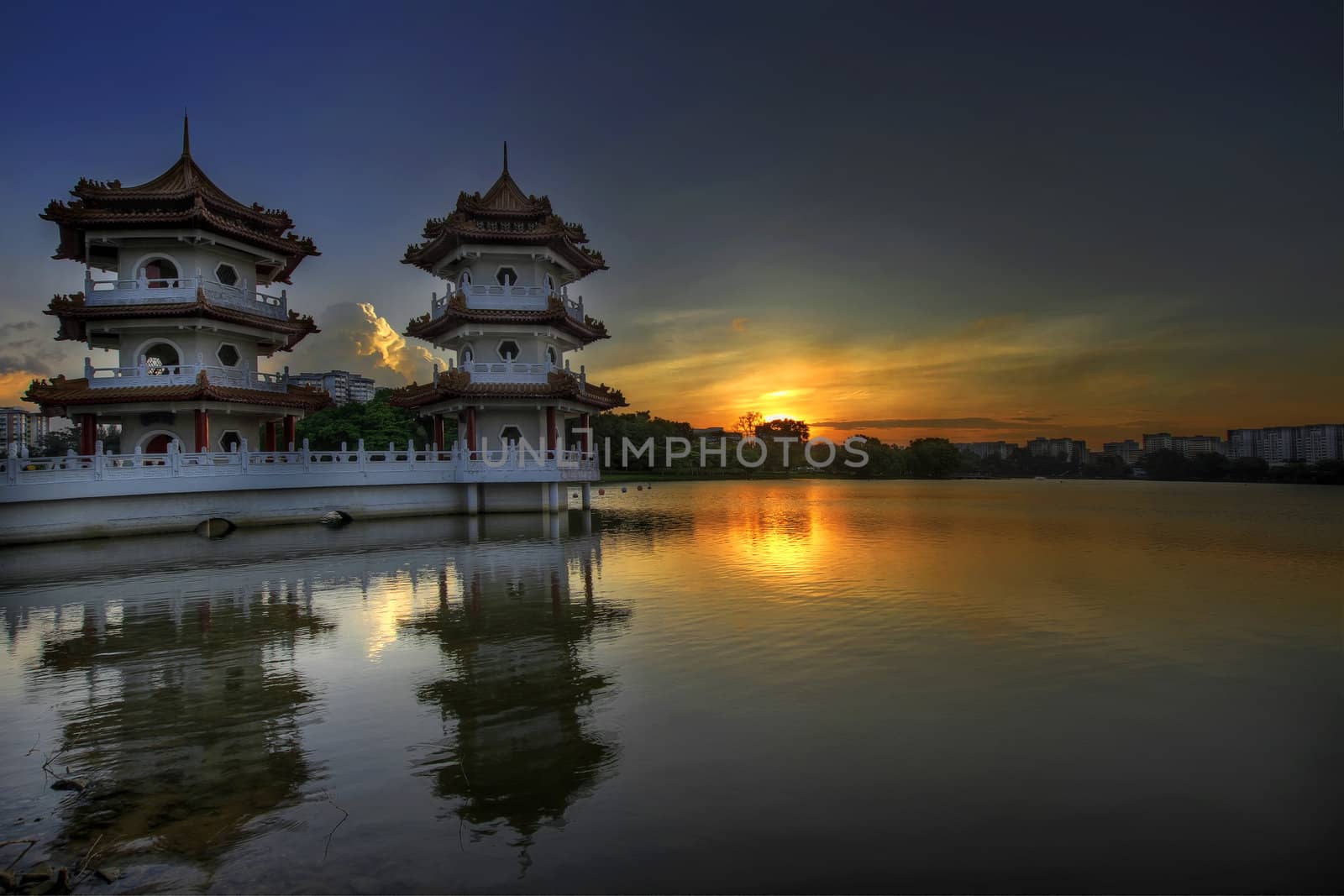 Sunset at Singapore Chinese Garden Twin Pagodas