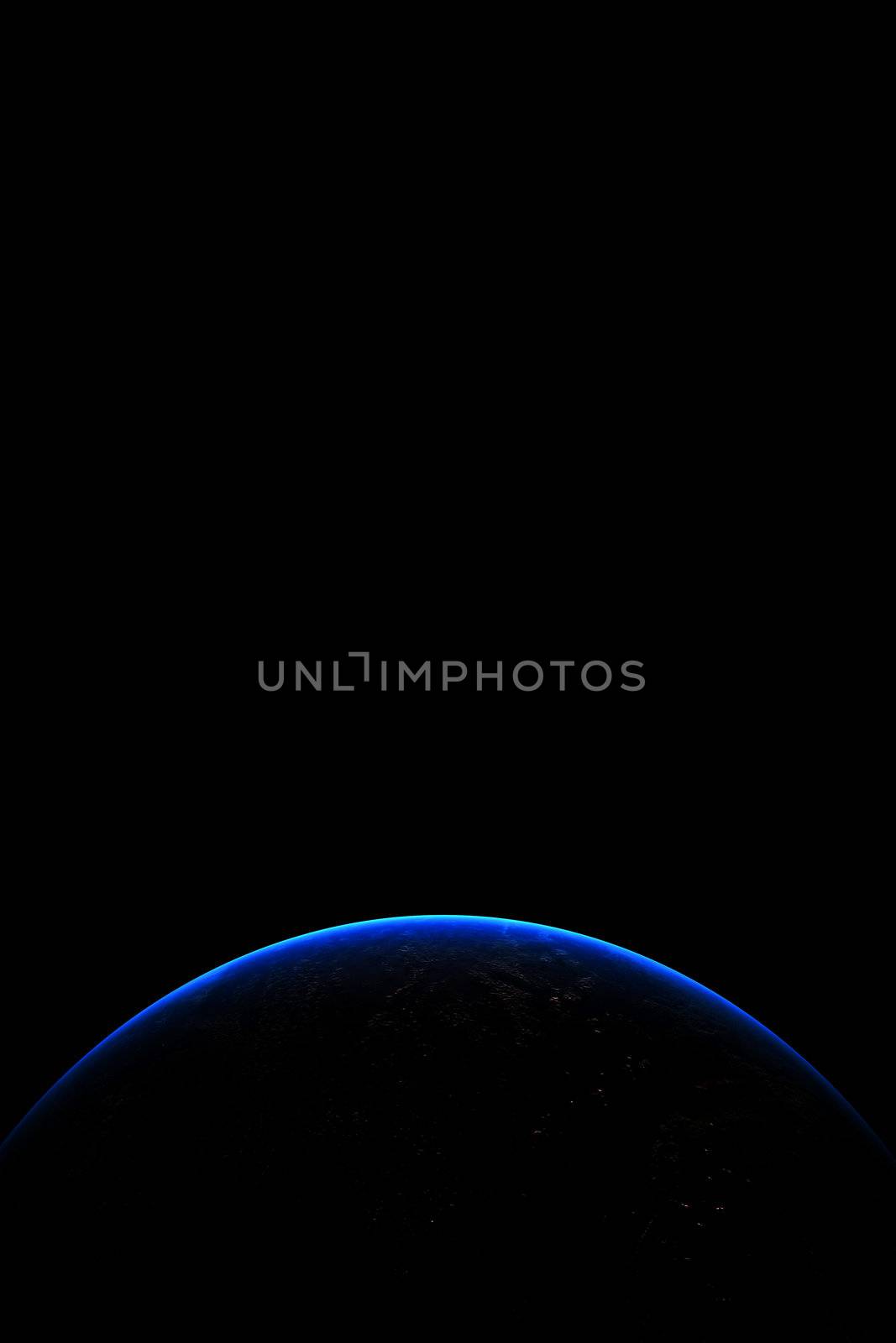 The blue atmosphere of the earth illuminated by the sun