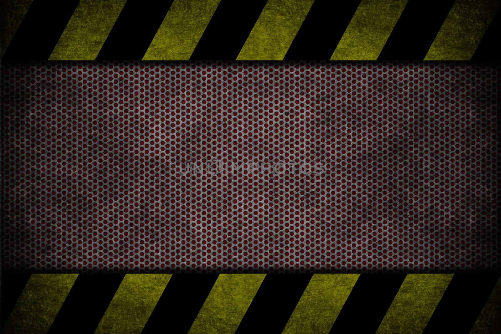 A red metal with yellow and black danger strips