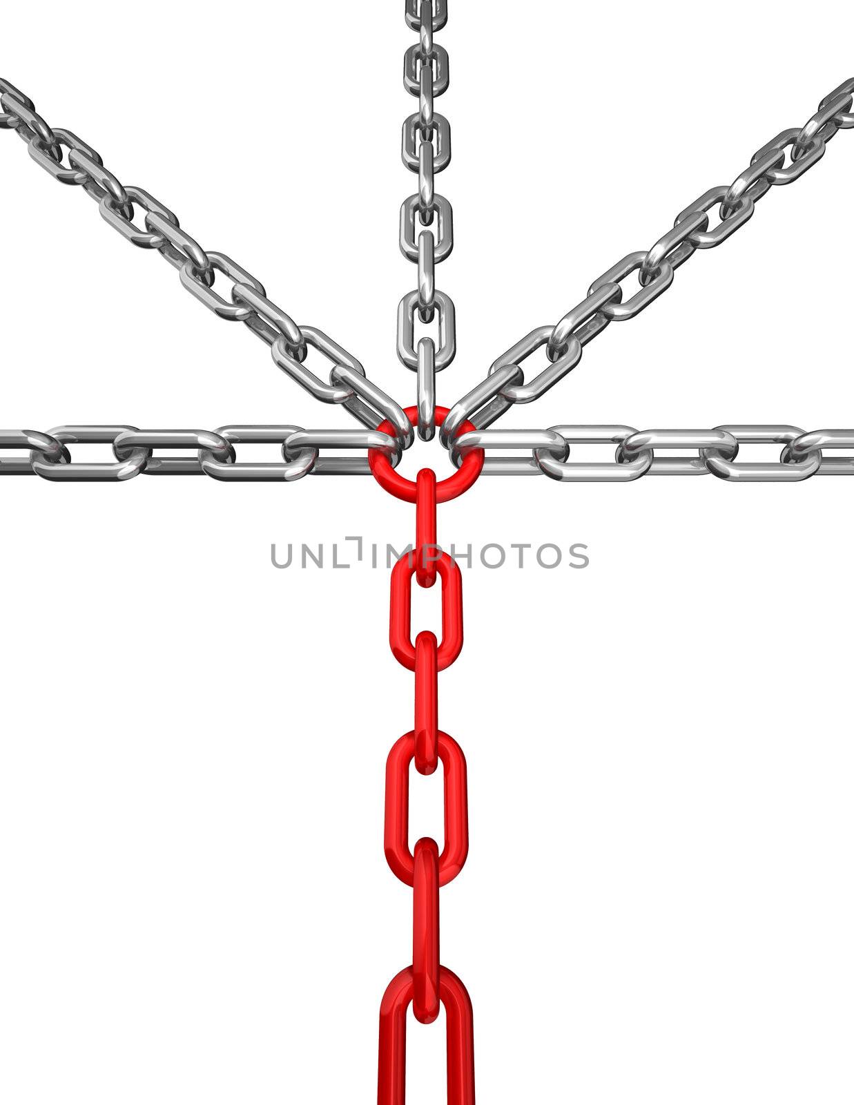 3d illustration of a silver and red chain - isolated on white - conceptual image