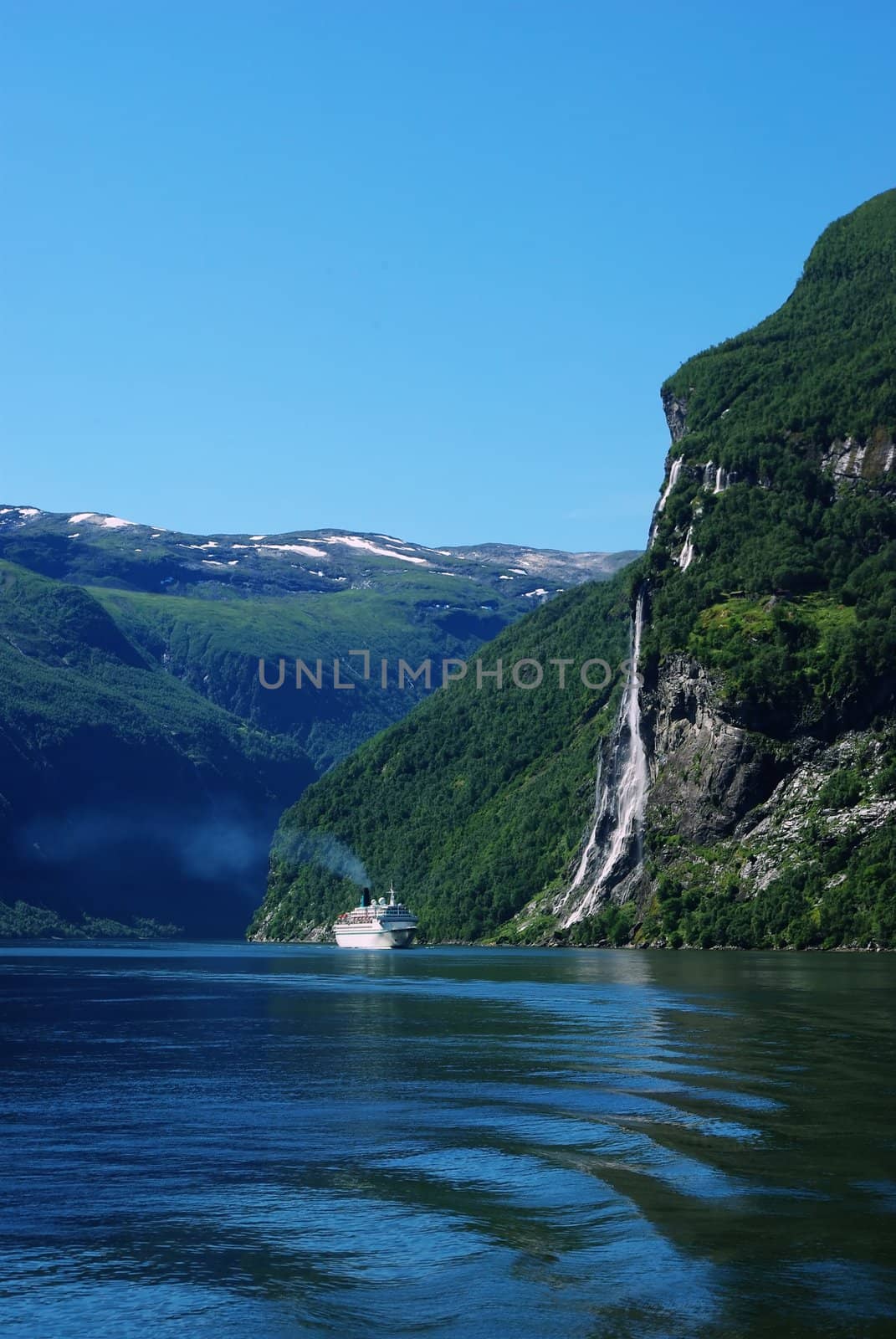 Cruise ship in norwegian fjord