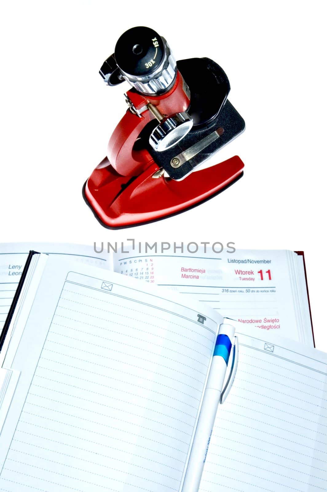 Microscope and notes by Michalowski
