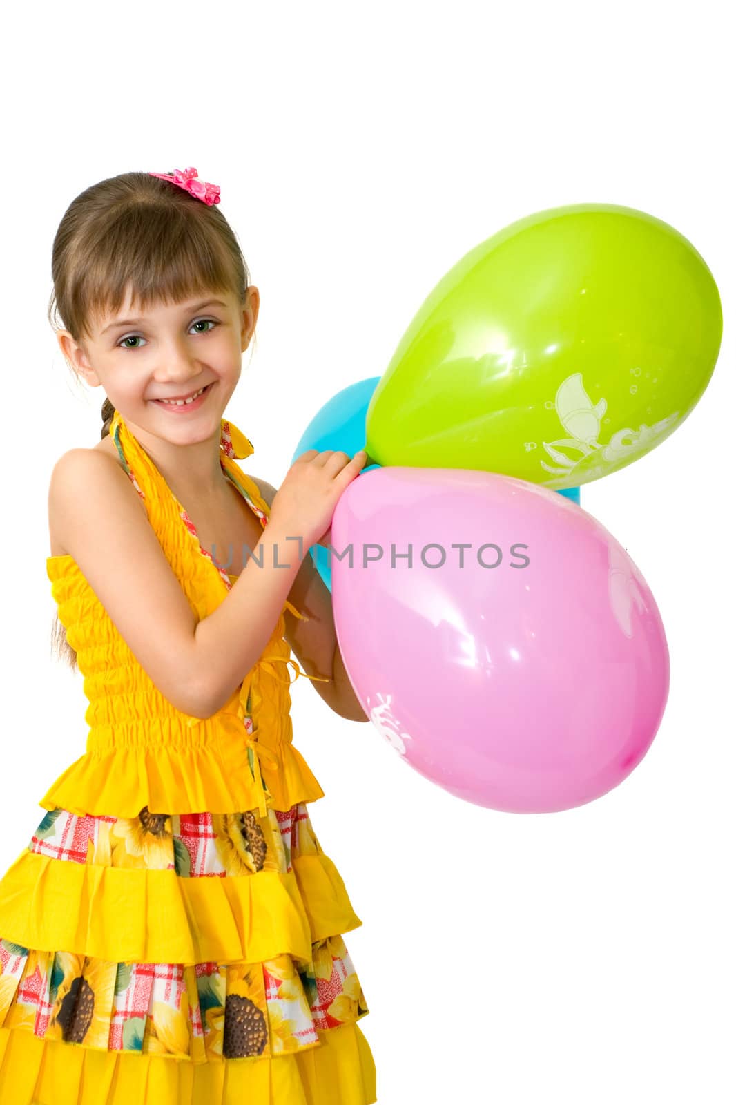 The girl in yellow clothes with balloons