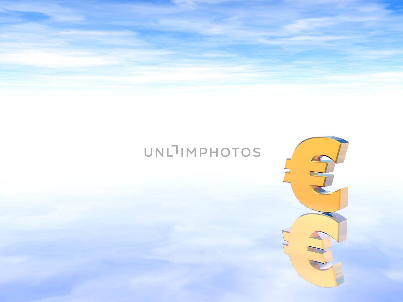 golden euro sign on cloudy background - 3d illustration