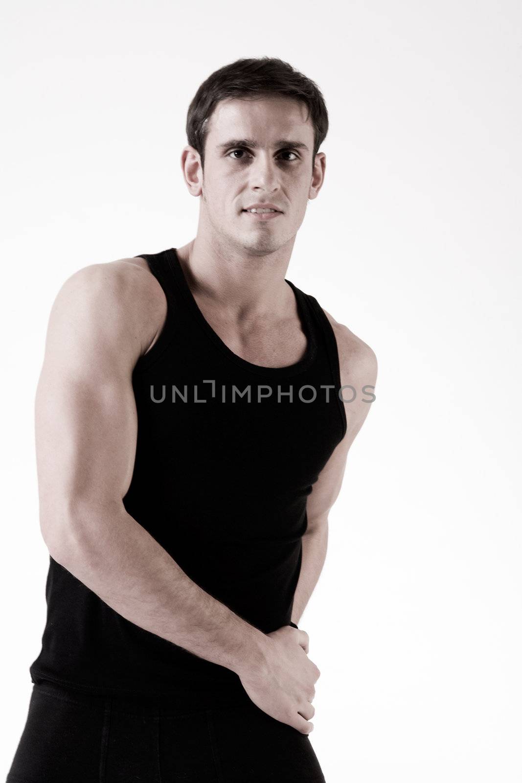 Young man portrait in the studio on a white background