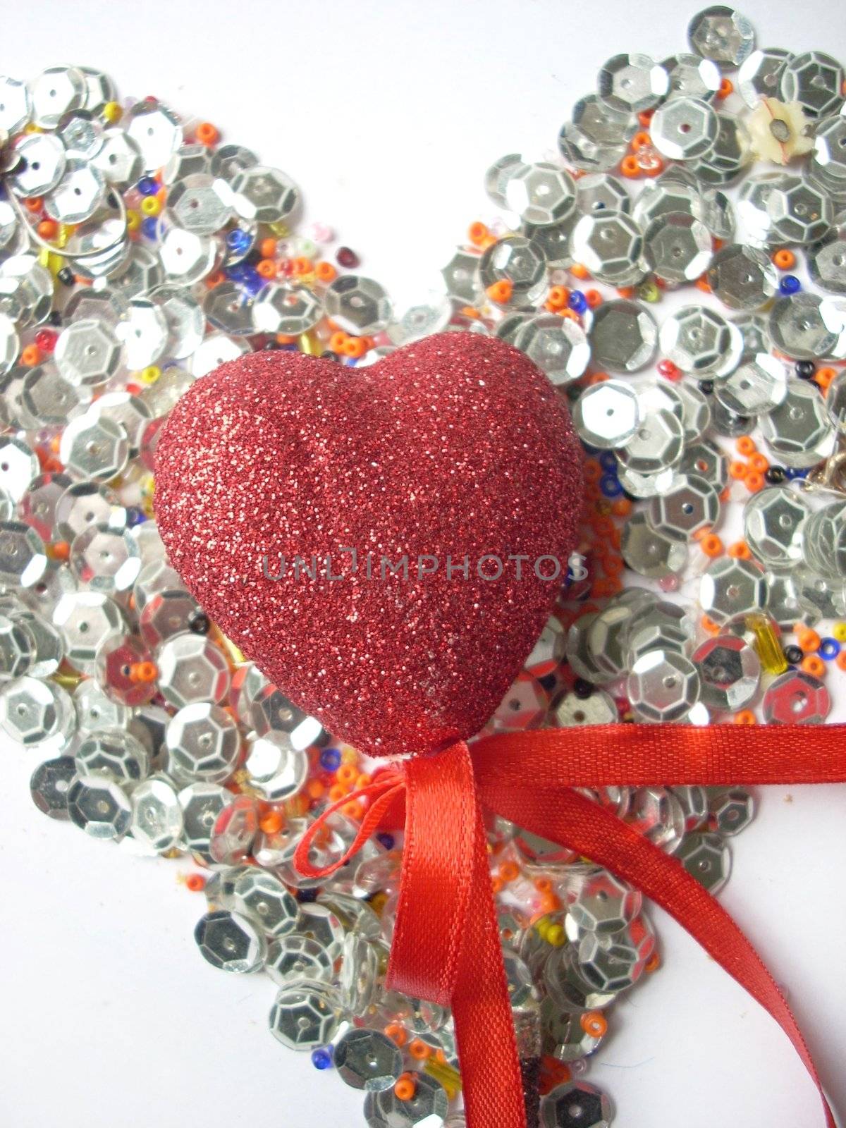 Shining glass beads texture and a heart
