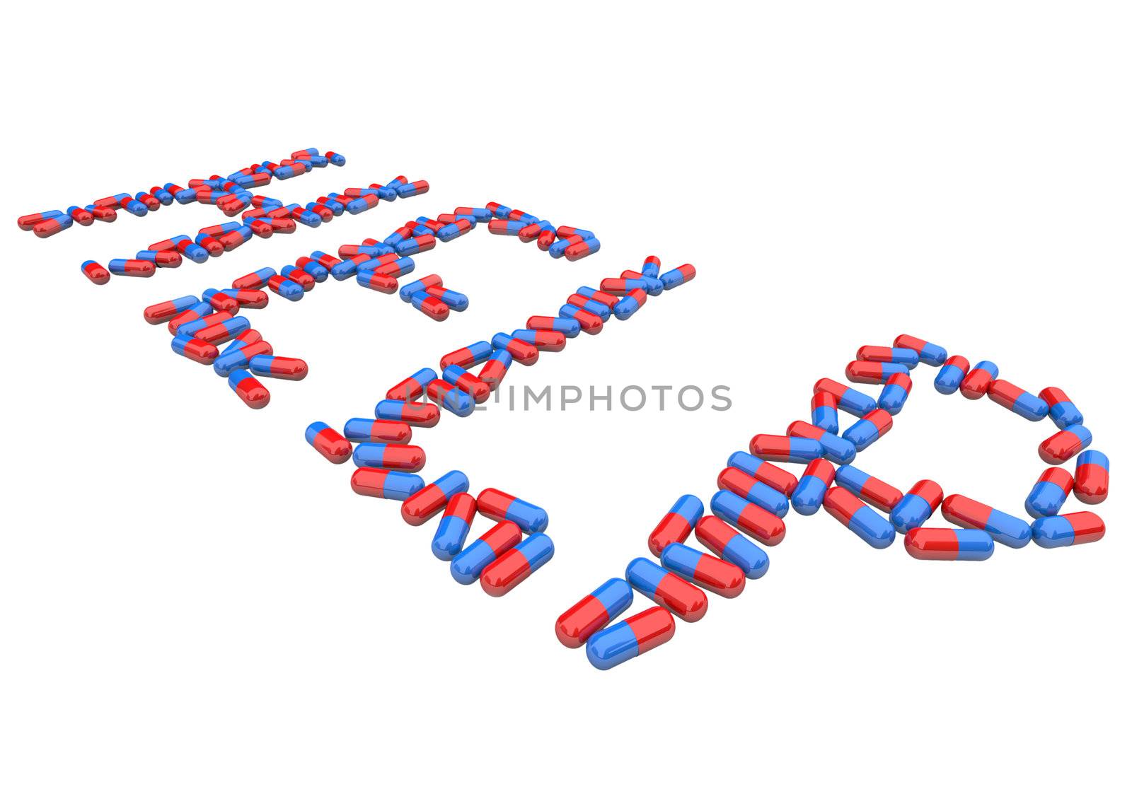 The word Help spelled out in red and blue capsule pills